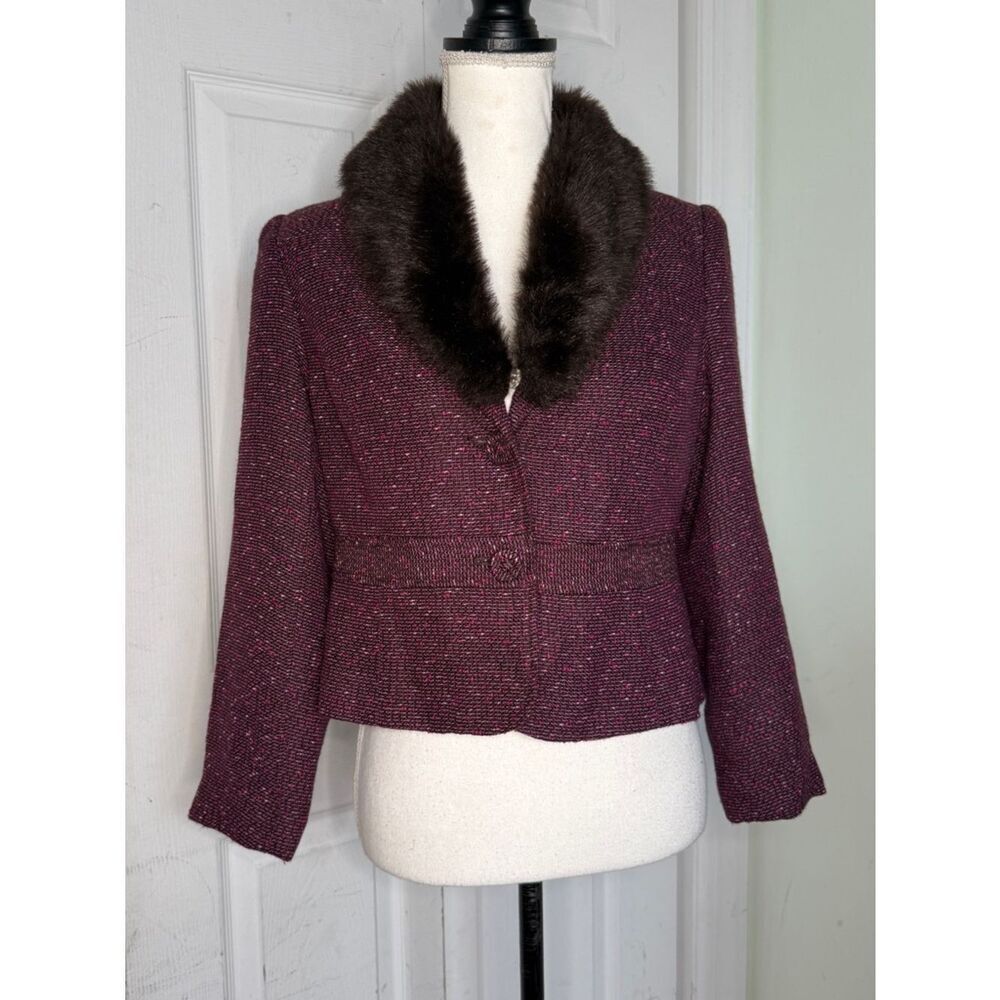 Y2K Paris Hilton Coquette Girl Faux Fur Collar Fitted  Hillard & Hanson